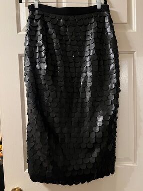 Black Scallop Satin Midi Skirt